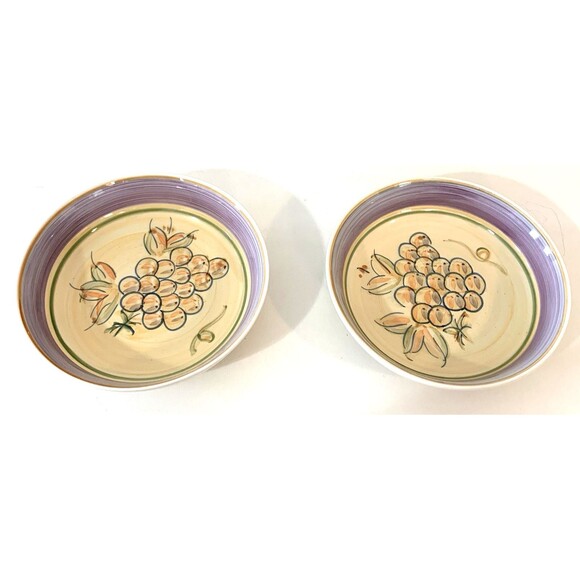 Lot of 2 Gibsons Hand Painted Grapes Serving Cereal Fruit Soup Bowls 8" VTG 90s - Picture 1 of 7
